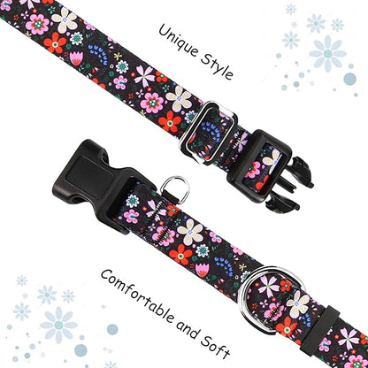 Martingale Dog Collar with Buckle Adjustable Nylon Limited Slip Training Floral Dog Collars (Black Pink Red, Large)
