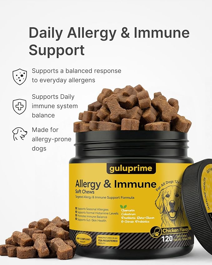 Dog Allergy Relief Chews Allergy & Immune Support for Dogs, Seasonal Allergy Support, Supports Immune Balance & Skin Comfort, Gut Health Soft Chews