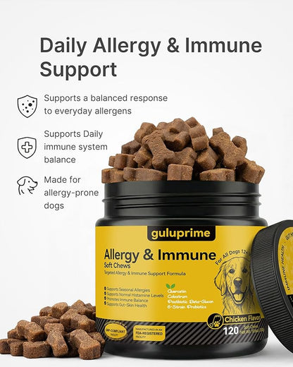 Dog Allergy Relief Chews Allergy & Immune Support for Dogs, Seasonal Allergy Support, Supports Immune Balance & Skin Comfort, Gut Health Soft Chews