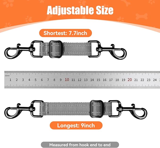 Dog Collar Safety Clip, Reflective Double-Ended Backup Connector for Harness to Collar, Adjustable Safety Clip for Prong, Pinch Collars, Prevents Escapes & Accidental Disconnection
