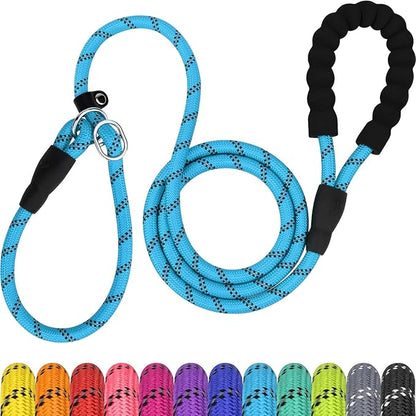 TagME 6ft Slip Dog Lead, No Pull Reflective Training Leash with Padded Handle, Professional Rope P-Leash for Small Medium Large Dogs, Heavy Duty Correction Lead for Walking & Training (Blue)