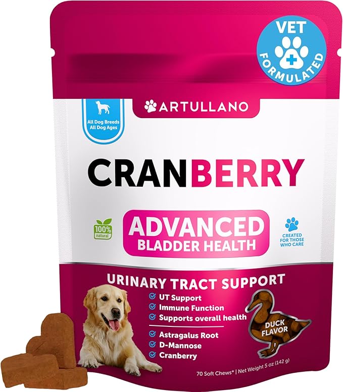Dog UT Treats - Cranberry Chews for Dogs - Urinary Tract & Bladder Support Supplement with Natural Cranberry Extract - Tasty 70 Soft Bites for Daily Wellness with Fish Oil, Pumpkin, D-Mannose