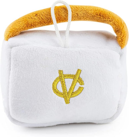 Haute Diggity Dog Chewy Vuiton Handbag Plush Squeaky Dog Toy, Soft Durable Designer-Inspired Stuffed Puppy Chew Toys for Small & Medium Dogs, Machine-Washable (White) Small