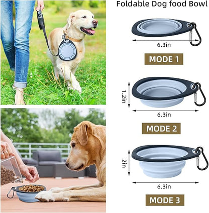 LEAWALK Reusable Pet Collapsible Bowls 2 Pack for Cats Dogs, Portable Pet Feeding Watering Dish with 2 Carabiners for Walking Parking Traveling Indoor， (Medium Blue+Green)