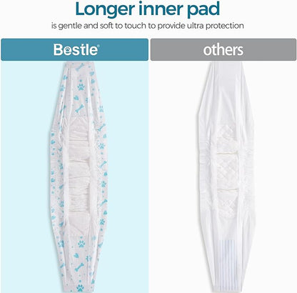 Bestle Male Dog Wrap, Disposable Dog Diapers, 40 Count, L (Waist 23.6”-31.5”), Wetness Indicator, Ultra Protection, Leak Proof, Super Absorbent, Soft