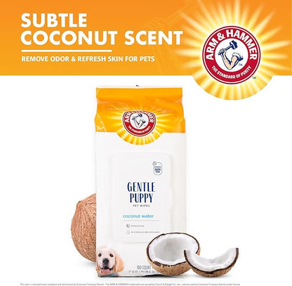 Arm & Hammer Dog Grooming Wipes, Deodorizing Dog Cleaning Wipes with Coconut Water, Gentle for Dogs and Puppies, Paraben and Sulfate Free Formula, Light Coconut Scent, 100 Count