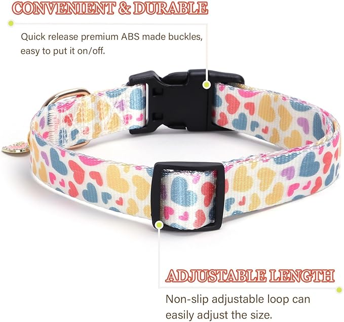 Love Pattern Dog Collar with Buckle Adjustable Safety Nylon Collars for Small Medium Large Dogs, Cute Stylish Girl Boy Christmas Dog Collar(White Heart,XL)