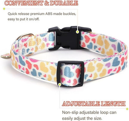 Love Pattern Dog Collar with Buckle Adjustable Safety Nylon Collars for Small Medium Large Dogs, Cute Stylish Girl Boy Christmas Dog Collar(White Heart,M)
