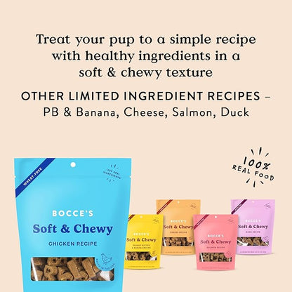 Bocce's Bakery Oven Baked Chicken Recipe Treats for Dogs, Wheat-Free Everyday Dog Treats, Made with Real Ingredients, Baked in The USA, Natural Soft & Chewy Cookies, Chicken, 6 oz
