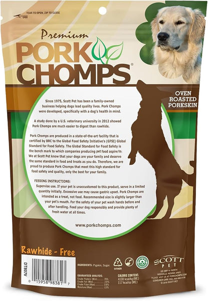 Pork Chomps Roasted Pork Skin Dog Chews, 6 Inch Twists, 4 Count - Long-Lasting Treats for Dogs - High Protein, Rawhide-Free, Low Fat, Healthy & Delicious Chews
