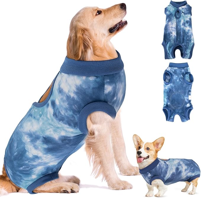 SlowTon Dog Recovery Suit - Surgery Recovery Suit for Female Male Dogs, Dog Onesie After Spay Abdominal Wounds, E-Collar Cone Alternative Prevent Licking Pet Surgical Suit(Blue,S)