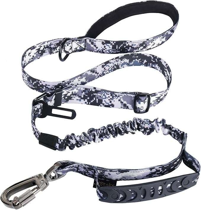 Hotsky Tactical Dog Leash Heavy Duty for Medium Large Dogs that Pull,4-6Ft Strong Bungee Shock Absorbing No Pull Dog Leash with Padded Double Handle and Car Seatbelt,ACU