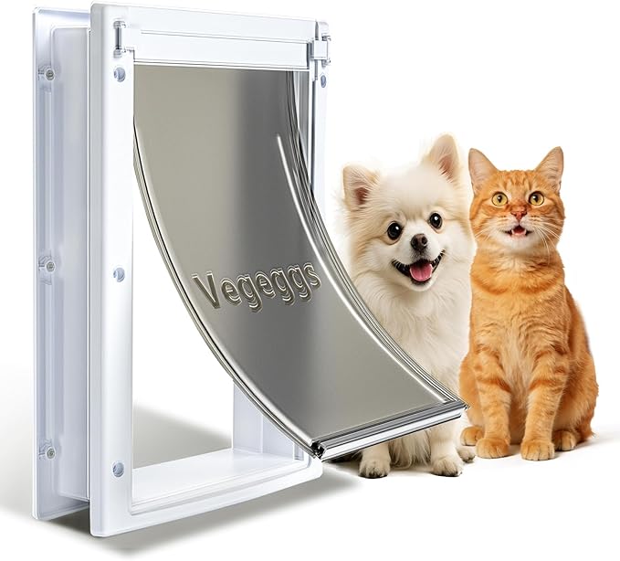 Pet Door Dog Door Easy Install - Wood & PVC Doors & Walls，Cat Door Free Movement & Strong Magnetic Auto-Close & Sliding Lock,Telescoping Frame,5 3/4" x 9 1/3" for Small Dogs Cats Up to 15 lb