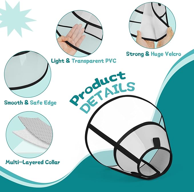 Dog Cone Collar After Surgery to Stop Licking, with Soft Waterproof Liner, Transparent PVC, for Large Medium Dogs, Elizabeth Neck Recovery Collar ALtermative(XL,Grey)