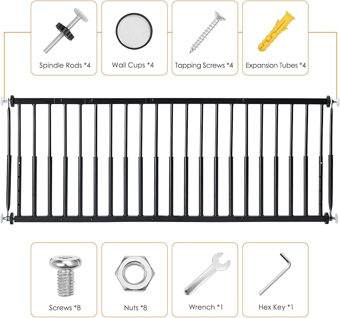 10''-15.8'' Height Adjustable Dog Gate, Extra Wide 18.1"-46" All Metal Short Dog Gate to Step Over, Pressure Mount Small Pet Puppy Gate for Stairs & Doorways(Black)