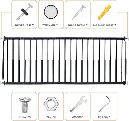 10''-15.8'' Height Adjustable Dog Gate, Extra Wide 18.1"-46" All Metal Short Dog Gate to Step Over, Pressure Mount Small Pet Puppy Gate for Stairs & Doorways(Black)