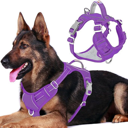 BARKBAY Dog Harness No Pull Oxford with ID Tag Pocket - Heavy Duty, Reflective, Easy Control for Large Dogs(Purple Oxford,XL)