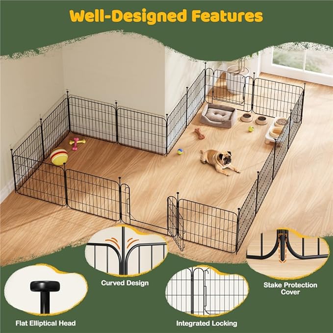 Yaheetech Expandable Dog Playpen, 16 Panel 20 inch Puppy Playpen with Door Indoor/Outdoor Pet Fence for Small Medium Dogs