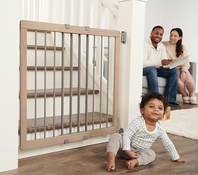 Regalo Safety 23.5"-42" Heritage & Home Wooden Baby Gate for Stairs & Doorways, Walk Through Stair Gate with Door for Babies, Toddlers, & Pets, American Designed and Owned