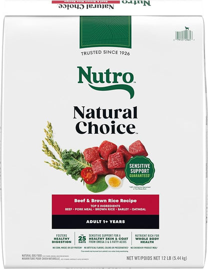 Nutro Natural Choice Dry Dog Food, Adult Dog Food Dry Beef and Brown Rice Recipe, 12 lbs.