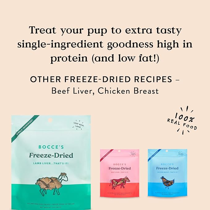Bocce's Bakery Freeze Dried Lamb Liver Treats for Dogs - Natural, Freeze-Dried Treats Made with One Ingredient, Made in the USA, 3 oz