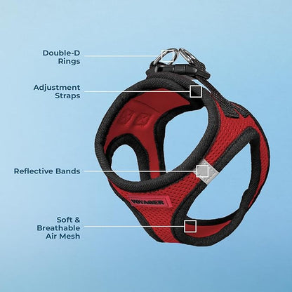 Best Pet Supplies - All Weather Mesh / Plush, Reflective, No Pull Harness for Small, Medium Dogs, Cats - Secure with Hook & Loop Fastener, Buckle, Double D-Rings - Red/Black Trim, M