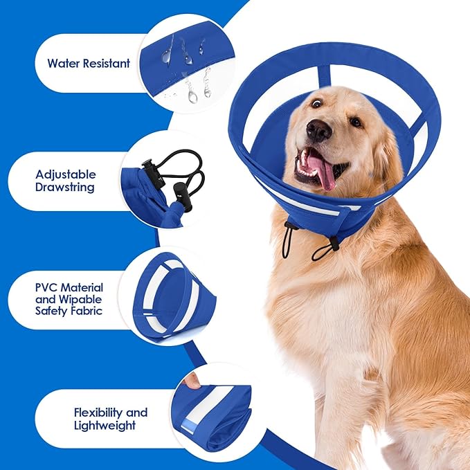 SAWMONG Soft Cone for Dogs – Large Dog Recovery Collar, Adjustable E-Collar to Stop Licking After Surgery (L, Blue)