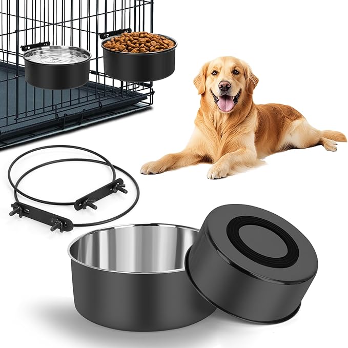 Dog Bowls for Crate, 54oz & 34oz Kennel Bowls Mountable & Non Slip Rubber Base ‌Dual Purpose Stainless Steel Dog Food and Water Bowl Set for Large and Medium Pets, Cats, Puppy, Dogs