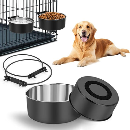 Dog Bowls for Crate, 54oz & 34oz Kennel Bowls Mountable & Non Slip Rubber Base ‌Dual Purpose Stainless Steel Dog Food and Water Bowl Set for Large and Medium Pets, Cats, Puppy, Dogs