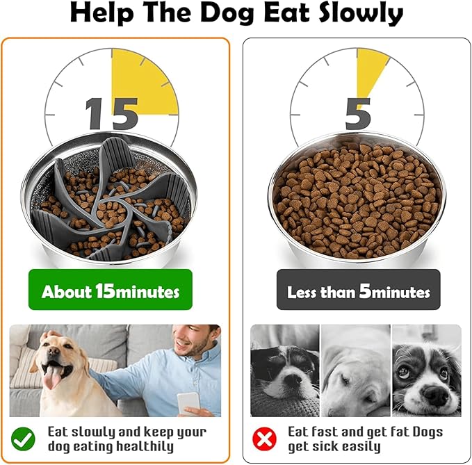 Elevated Dog Bowls for Large Dogs with Slow Feeder & Mat, 101oz Bowls, Tall Raised Dog Bowl Stand
