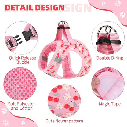 KOOLTAIL Dog Harness for Small Medium Dogs,Dog Harness and Leash Set, Step in No Pull Soft Mesh Padded Adjustable and Reflective Pet Vest Harness Puppy, Plaid Extra Harness for XS S Dogs,Pink Cherry,M