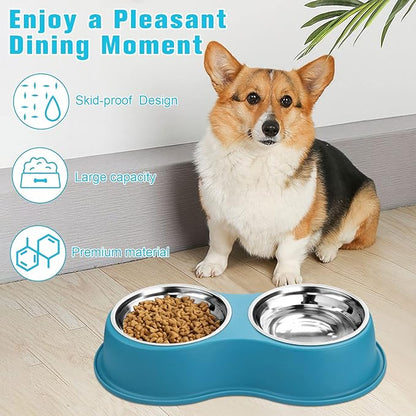 Epetslove Dog Bowls Double Dog Water and Food Bowls Stainless Steel Bowls with Non-Slip Resin Station, Pet Feeder Bowls for Puppy Medium Dogs Cats