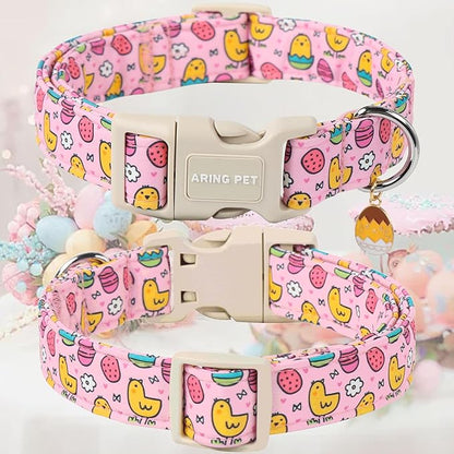 ARING PET Easter Dog Collar-Cute Adjustable Pink Chick Pet Collars Puppy Collar Gifts with Quick Release Buckle for Girl Boy Dogs-S