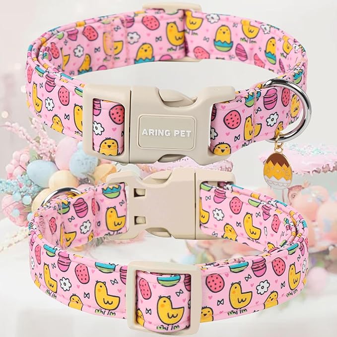 ARING PET Easter Dog Collar-Cute Adjustable Pink Chick Pet Collars Puppy Collar Gifts with Quick Release Buckle for Girl Boy Dogs-XS