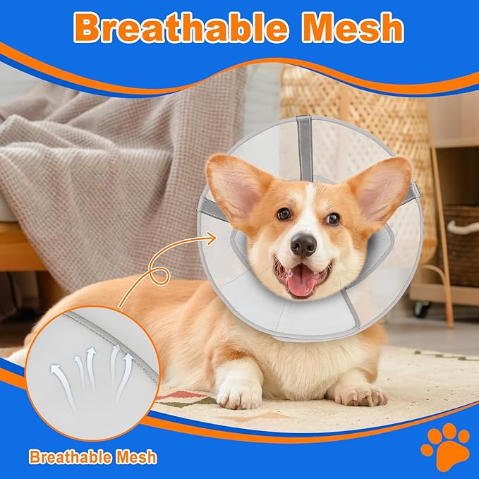 Breathable Mesh Dog Cone Collar with Soft Liner for Surgery, Elizabethan Recovery Alternative to Stop Licking,Pet Neck Collar for Large Medium Small Breeds(White,3)