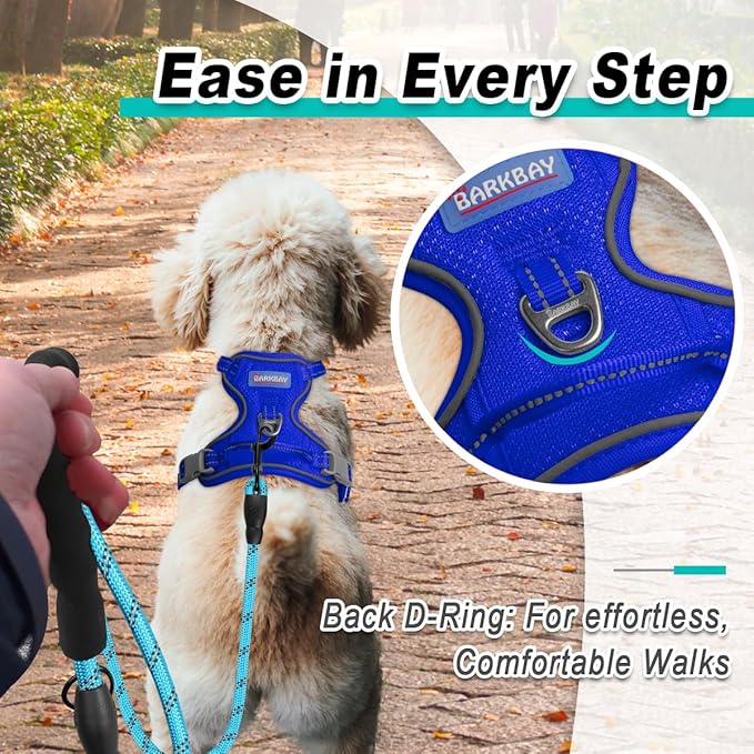 BARKBAY Dog Harness No Pull Mesh for Small Dogs - Adjustable, Reflective, Comfortable, No Choke, Heavy-Duty - Perfect for Outdoor Training, Walking, and Hiking-Strong&Durable- XS & Sapphire Blue Mesh