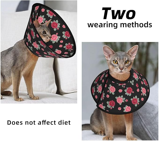 Anti-Bite and Anti-Lick Soft Dog Recovery Cone Collar, Adjustable for Large Medium Small Dogs, Breathable Elizabethan Collar, Rose Seamless Pattern Pink