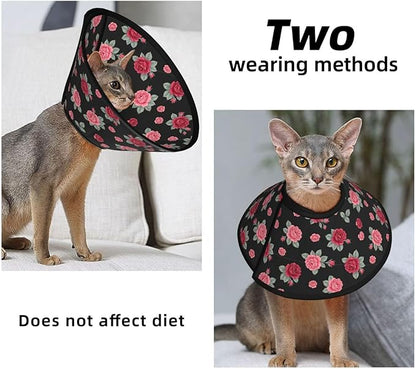 Anti-Bite and Anti-Lick Soft Dog Recovery Cone Collar, Adjustable for Large Medium Small Dogs, Breathable Elizabethan Collar, Rose Seamless Pattern Pink