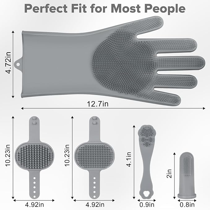 Augwind 6PCS Pet Grooming Kit for Dogs,Cats and Horses | Dog Washing Gloves | Dog Bath Brush | Dog Bath Gloves | Dog Shampoo Brush | Pet Grooming Gloves | Dog Bath Supplies (Grey)