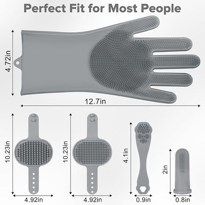 Augwind 6PCS Pet Grooming Kit for Dogs,Cats and Horses | Dog Washing Gloves | Dog Bath Brush | Dog Bath Gloves | Dog Shampoo Brush | Pet Grooming Gloves | Dog Bath Supplies (Grey)
