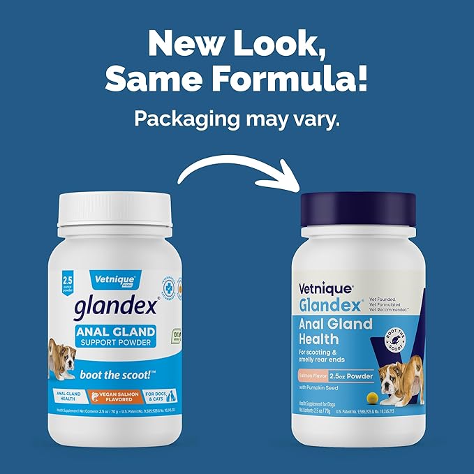 Vetnique Glandex Dog Fiber Supplement Powder for Anal Glands with Pumpkin, Digestive Enzymes & Dog Probiotics for Digestive Health - Vet Recommended - Boot The Scoot (Salmon, 2.5oz Powder)