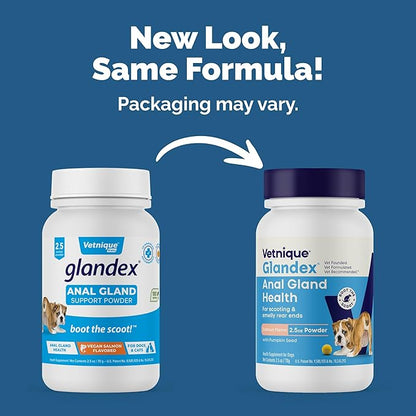 Vetnique Glandex Dog Fiber Supplement Powder for Anal Glands with Pumpkin, Digestive Enzymes & Dog Probiotics for Digestive Health - Vet Recommended - Boot The Scoot (Salmon, 2.5oz Powder)