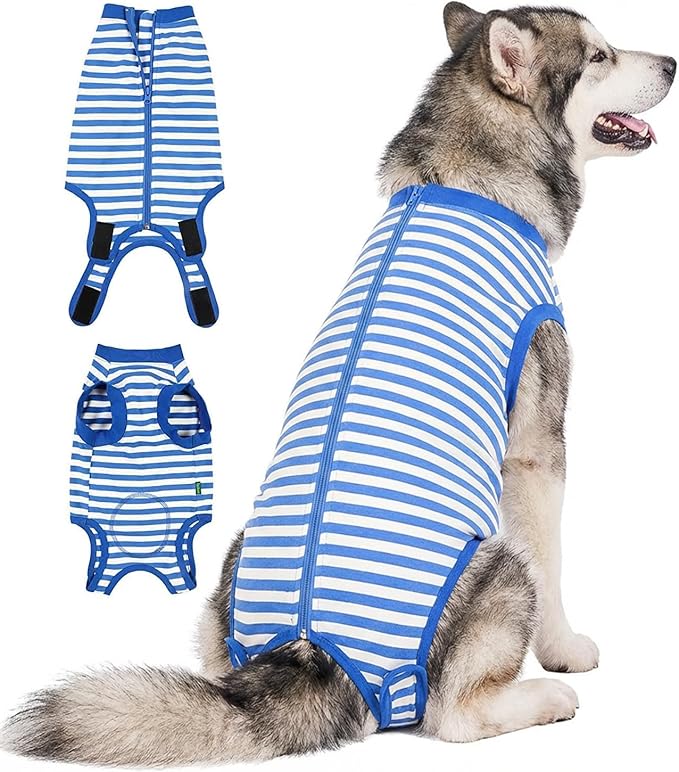 Dog Surgery Recovery Suit Dogs Neuter Spay Female Male Protective Clothes, Blue White M