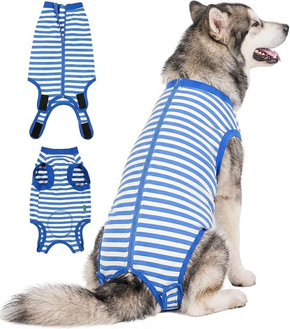 Dog Surgery Recovery Suit Dogs Neuter Spay Female Male Protective Clothes, Blue White M
