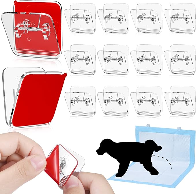 Yalikop 12 Pcs Wall Pee Pad Holder Dog Potty Training Pad Sticky Wall Clip Transparent Adhesive Clips with 6 Pcs Strong Adhesive(Clear)
