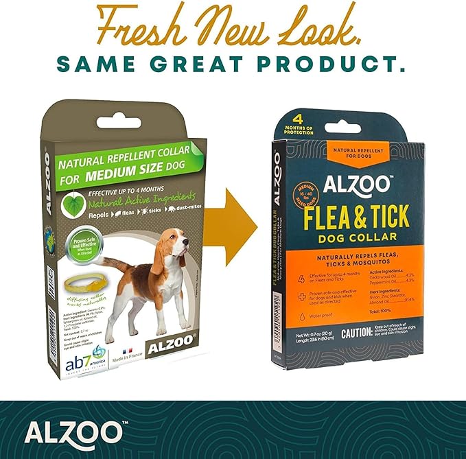 ALZOO Plant Based Flea & Tick Dog Collar - Helps Repel Fleas, Ticks & Mosquitoes - 100% Plant-Based Active Ingredients - Waterproof - Up to 4 Months Protection - Medium-Sized Dogs: 16-40 lbs - Single
