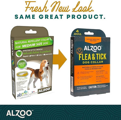 ALZOO Plant Based Flea & Tick Dog Collar - Helps Repel Fleas, Ticks & Mosquitoes - 100% Plant-Based Active Ingredients - Waterproof - Up to 4 Months Protection - Medium-Sized Dogs: 16-40 lbs - Single