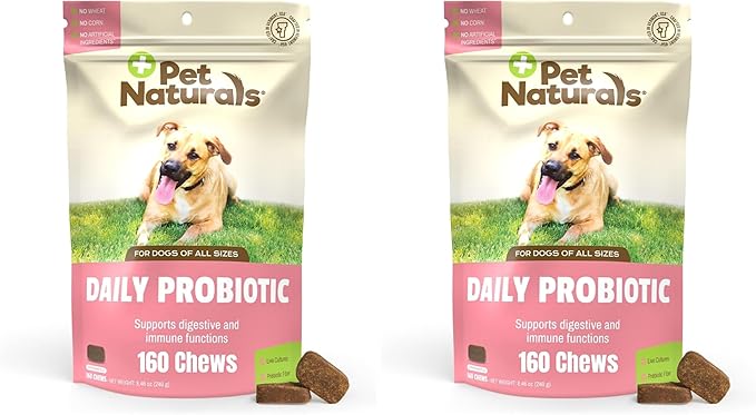Pet Naturals Daily Probiotic for Dogs,Duck Flavor,160 Chews - 120M CFUs Pre and Probiotics for Dogs Digestive Health,Gut Health,Immune Support,Diarrhea,Allergies and Itching,(Pack of 2)