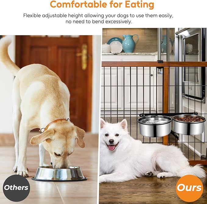 Dog Crate Water Bowls 2Pack, 40oz Stainless Steel Dual Hanging Pet Bowls, Wall-Mounted Dog Food & Water Feeder, Elevated Non-Spill Kennel Bowl Set for Medium & Large Dogs and Cats