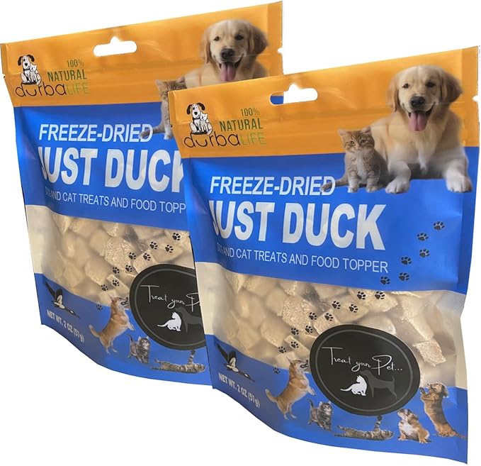 Freeze Dried Raw JustDuck Duo Treat Food Toppers - High-Protein Training Rewards, Single-Ingredient Pet Snack Designed for Both Dogs & Cats. Ideal for Picky Eaters (2 Packs) (2.0 oz each, Just Duck)